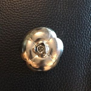 CHANEL Camellia Flower Silver Metal Brooch
